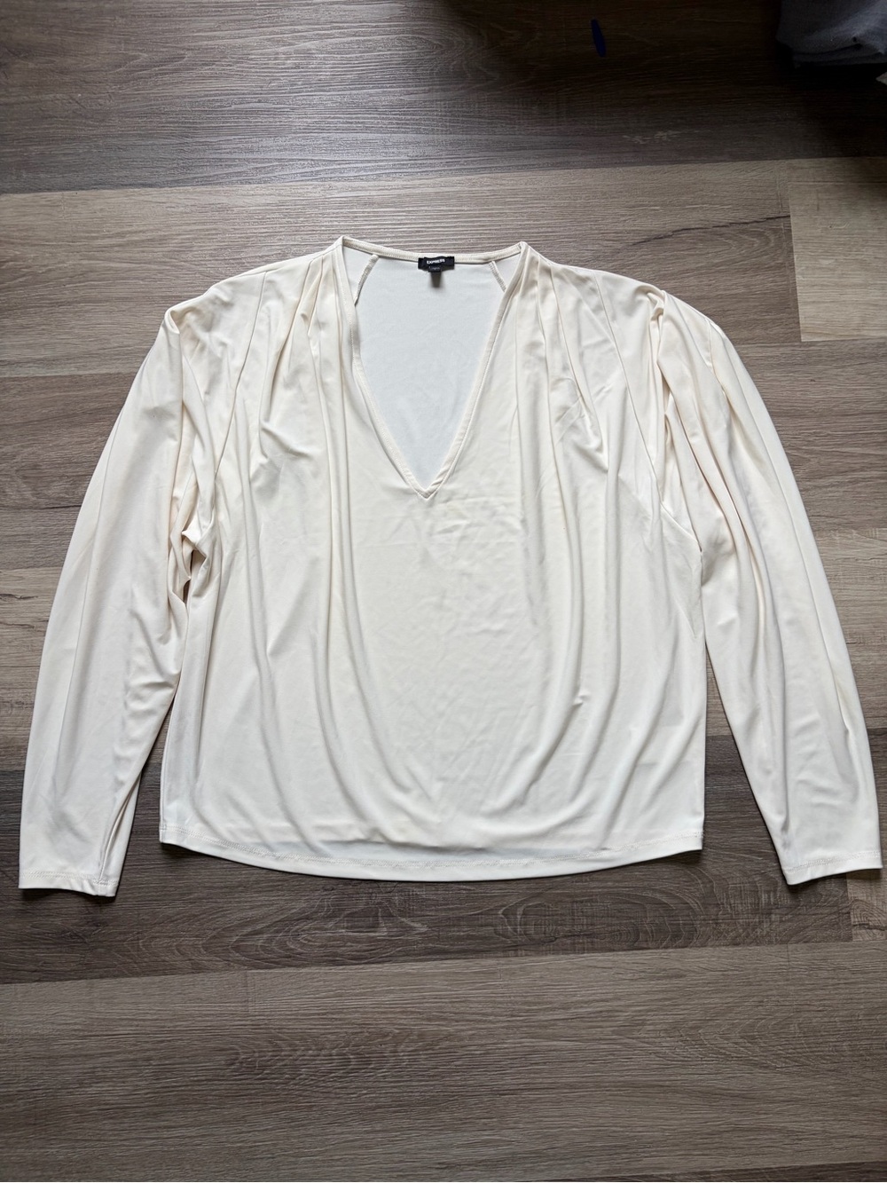 Express Soft Cream Long Sleeve V-Neck Blouse